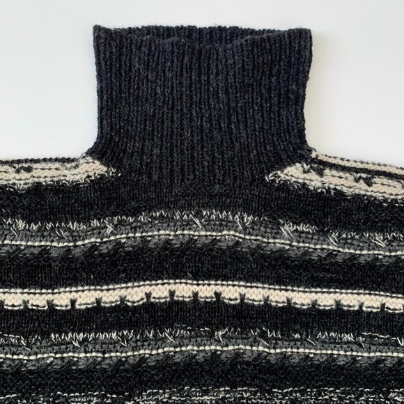 Vintage Giordano Wool Sweater Cowl Neck Striped Black White Fisherman Cozycore - Picture 5 of 11